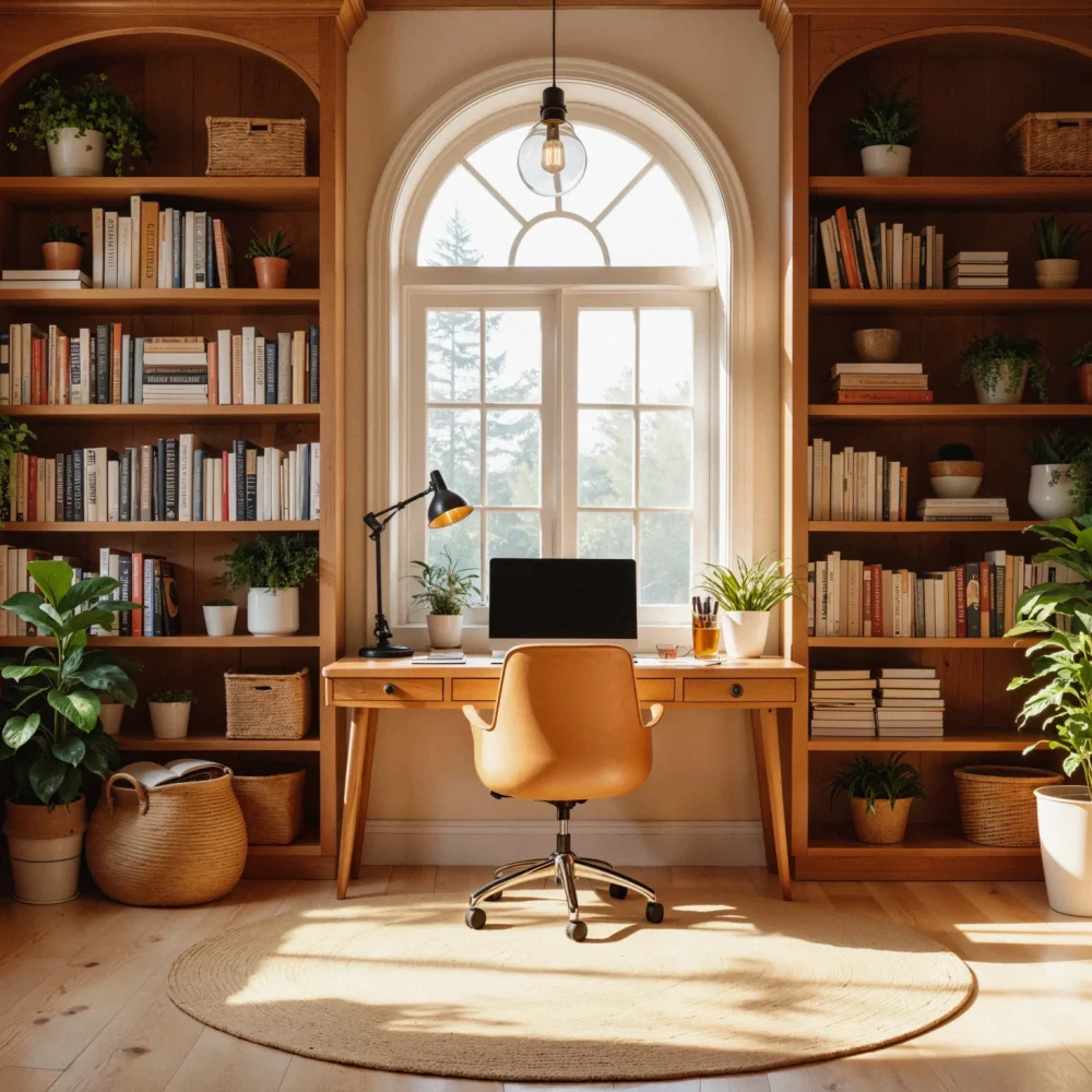 cozy-home-office-with-bookshelves-natural-light